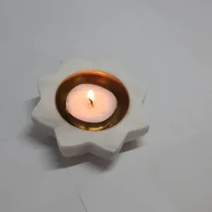 White Marble Diya with Brass Bowl for Pooja Decor