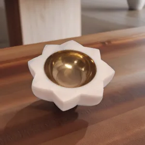 White Marble Diya with Brass Bowl for Pooja Decor