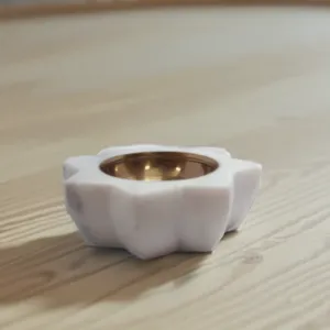 White Marble Diya with Brass Bowl for Pooja Decor