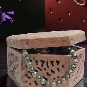 Hand Carved Marble Jewelry Box with Hexagonal Design