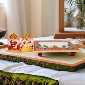 Lakshmi Ganesh Idol on Marble Chowki for Home Temple Decor