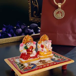 Lakshmi Ganesh Idol on Marble Chowki for Home Temple Decor