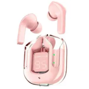 UltraPods Max TWS Earbuds Pro Bluetooth | Transparent Design | Fast Charging | 13mm HD Bass Drivers | Built-in Mic | Running, Outdoors, Music Sound (Pink)