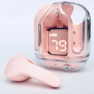 UltraPods Max TWS Earbuds Pro Bluetooth | Transparent Design | Fast Charging | 13mm HD Bass Drivers | Built-in Mic | Running, Outdoors, Music Sound (Pink)