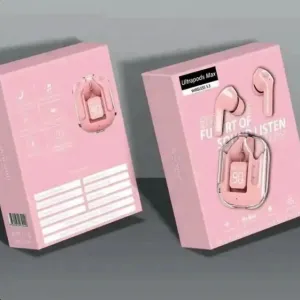 UltraPods Max TWS Earbuds Pro Bluetooth | Transparent Design | Fast Charging | 13mm HD Bass Drivers | Built-in Mic | Running, Outdoors, Music Sound (Pink)