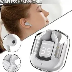 UltraPods Max TWS Earbuds Pro Bluetooth | Transparent Design | Fast Charging | 13mm HD Bass Drivers | Built-in Mic | Running, Outdoors, Music Sound (White)