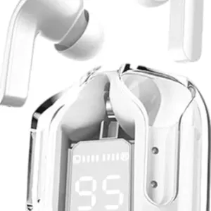 UltraPods Max TWS Earbuds Pro Bluetooth | Transparent Design | Fast Charging | 13mm HD Bass Drivers | Built-in Mic | Running, Outdoors, Music Sound (White)