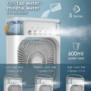 AC Cooler USB Rechargeable Air Cooler, 3 Speeds, 7 Colors LED Night Light, Portable Mini Air Conditioner Fan with Water Cooling, Humidifier, Purifier for Home, Office, Bedroom