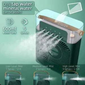 AC Cooler USB Rechargeable Air Cooler, 3 Speeds, 7 Colors LED Night Light, Portable Mini Air Conditioner Fan with Water Cooling, Humidifier, Purifier for Home, Office, Bedroom