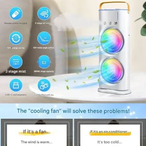 Bestseller 4000 mAh Double Ended Spray Fan, 2025 New 3 Gears USB Rechargeable Oscillating Cooler