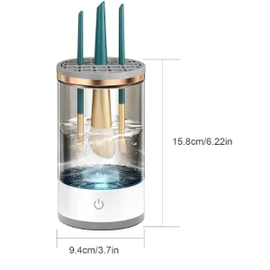 Spinning makeup brush cleaner fits all brush sizes easily