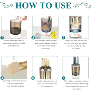 Spinning makeup brush cleaner fits all brush sizes easily