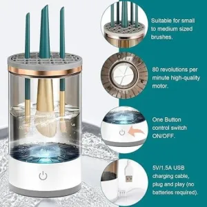 Spinning makeup brush cleaner fits all brush sizes easily