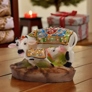 Handcrafted Marble Kamdhenu Cow Calf Dec...