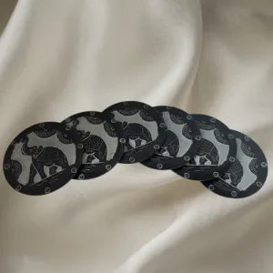 Black Round Elephant Engraved Marble Coaster