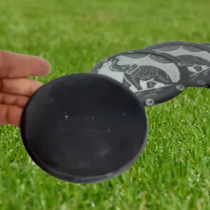 Black Round Elephant Engraved Marble Coaster