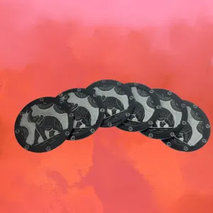 Black Round Elephant Engraved Marble Coaster