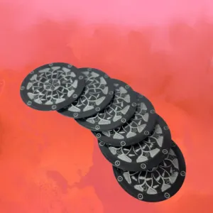 Black Round Flower Engraved Marble Coaster