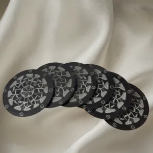 Black Round Flower Engraved Marble Coaster