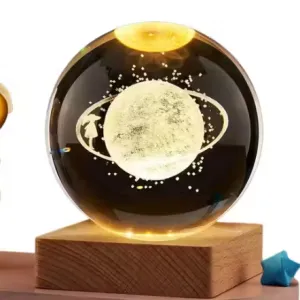 3D Crystal Ball USB Night Lamp With Wood...