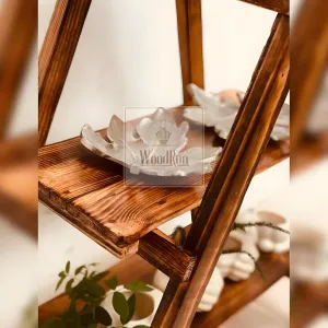 WoodRon Brand - Multipurpose 3-Tier Foldable Classy Pinewood 3-feet Ladder Shelf | Plant Stand | Indoor Flower Pot Stand | Bookcase Storage Rack | Display Shelf For Home Decor, Tiered Shelf