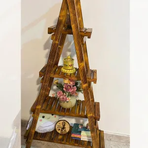 Premium 4 Tier Decor Ladder Shelf 5ft Pinewood Corner Shelf