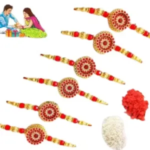 LIGHT 6 pice combo rakhi red gold beautiful rakhi with roli and chawal Pack of 6