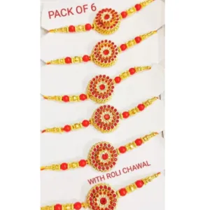 LIGHT 6 pice combo rakhi red gold beautiful rakhi with roli and chawal Pack of 6