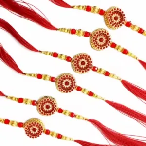 LIGHT 6 pice combo rakhi red gold beautiful rakhi with roli and chawal Bhaiya bhabi rakhi bhai, bro, brother Pack of 6 PICE