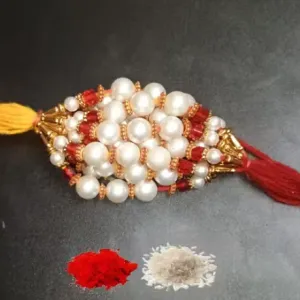 LIGHT 12 pice combo rakhi white red gold beautiful rakhi with roli and chawal Bhaiya bhabi rakhi bhai, bro, brother Pack of 12 PICE