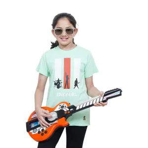 Unisex Kids’ T-Shirt  – Lime Green Rock n Roll Digital Print | Soft Cotton-Modal Blend | Breathable, Comfortable Wear for Boys & Girls