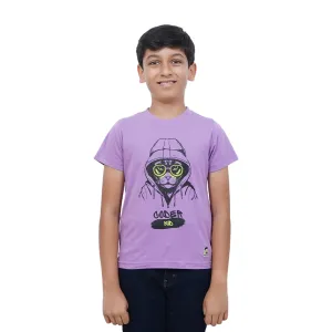 Kids’ Unisex T-Shirt  – Purple “Coder Cat” Cartoon Digital Print | Soft Cotton-Modal Blend, Breathable & Comfortable Everyday Wear, Stylish Graphic Tee for Boys & Girls
