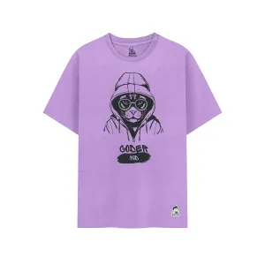 Kids’ Unisex T-Shirt  – Purple “Coder Cat” Cartoon Digital Print | Soft Cotton-Modal Blend, Breathable & Comfortable Everyday Wear, Stylish Graphic Tee for Boys & Girls
