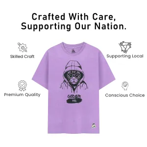 Kids’ Unisex T-Shirt  – Purple “Coder Cat” Cartoon Digital Print | Soft Cotton-Modal Blend, Breathable & Comfortable Everyday Wear, Stylish Graphic Tee for Boys & Girls
