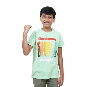 Unisex Kids’ T-Shirt | Light Green Checkmate Digital Print | Soft Cotton-Modal Blend | Stylish, Breathable & Durable Everyday Wear for Boys & Girls