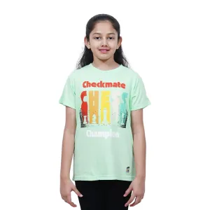 Unisex Kids’ T-Shirt | Light Green Checkmate Digital Print | Soft Cotton-Modal Blend | Stylish, Breathable & Durable Everyday Wear for Boys & Girls