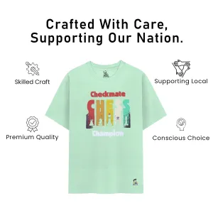 Unisex Kids’ T-Shirt | Light Green Checkmate Digital Print | Soft Cotton-Modal Blend | Stylish, Breathable & Durable Everyday Wear for Boys & Girls