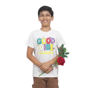 Kids’ Unisex T-Shirt for (Light Gray) “Good Vibes” Digital Print | Cotton-Modal Blend | Soft, Breathable, and Durable Casual Wear for Boys & Girls