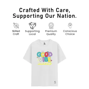 Kids’ Unisex T-Shirt for (Light Gray) “Good Vibes” Digital Print | Cotton-Modal Blend | Soft, Breathable, and Durable Casual Wear for Boys & Girls