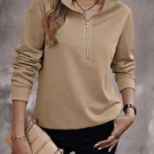 Women's Quarter Zip Pullover Sweater, Casual Long Sleeve Knit Top I Warm Fleece Zip Up Sweatshirt Hoodie for Women