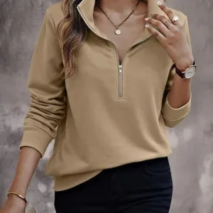 Women's Quarter Zip Pullover Sweater, Casual Long Sleeve Knit Top I Warm Fleece Zip Up Sweatshirt Hoodie for Women