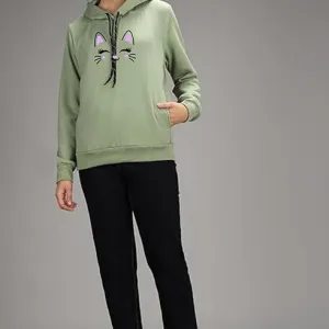 Women Cotton Blend Cute Hoodie with Pock...