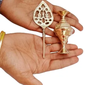 Art brass surmedani with funnel/kuppi and surma use in eye's muckap[size-13-cm]pack OF 1 pcs funnel,2 surma packed, 1 brass surmedani