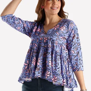 Orange Printed Top for Women Trendy Casu...