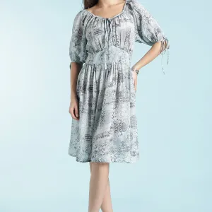 Women Printed Midi Dress Trendy Casual O...