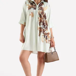 Brown Printed Shirt Dress Women Trendy D...