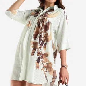 Brown Printed Shirt Dress Women Trendy Daily Wear