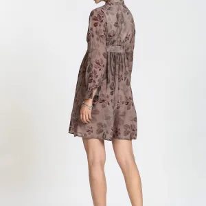 Brown Printed Mini Dress for Women Casual Wear