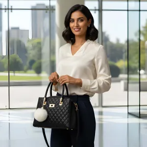 Premium Quality Women’s Stylish Handbag | Elegant PU Leather Shoulder & Tote Bag for Ladies | Spacious Multi-Compartment Design with Golden Hardware & Fur Ball Charm | Perfect for Office, Daily Use, Travel & Parties