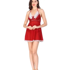 Red Back less Lace Net Glamorous Doll Ni...